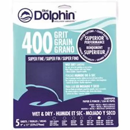 Blue Dolphin Wet & Dry Silicon Carbide Sanding Paper, 9 In. x 11 In. Sheets, 400 Grit (9