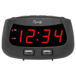 LED Dual USB Alarm Clock, Black, 0.9-In.