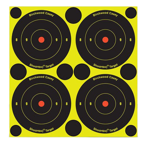 Birchwood Casey 34825 Shoot-N-C  Self-Adhesive Paper 8 Bullseye Yellow Target Paper w/Black Target & Red Accents 30 Per Pack