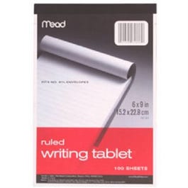 Writing Tablet, Ruled, White, 6 x 9-In., 100-Sheets