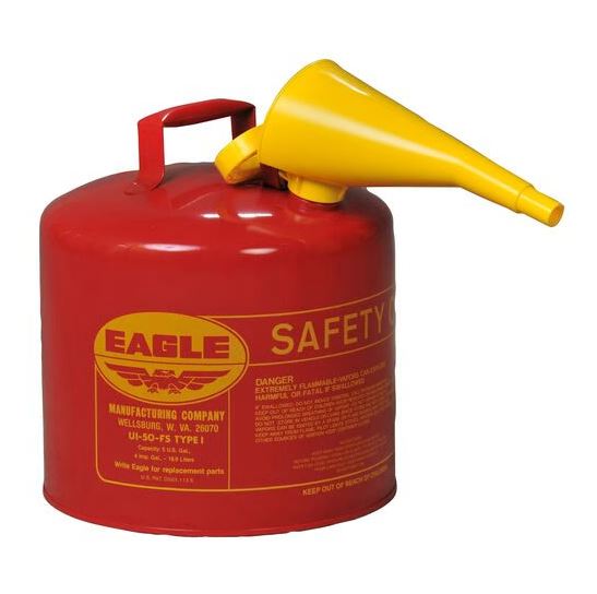 Eagle 5 Gallon Steel Safety Can for Flammables, Type I, Flame Arrester, Funnel, Red - UI50FS (5 Gallon)