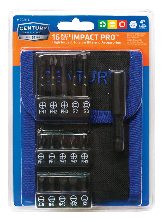 Century Drill And Tool 16 Piece Impact Pro Screwdriver Bit Set (16 Piece)