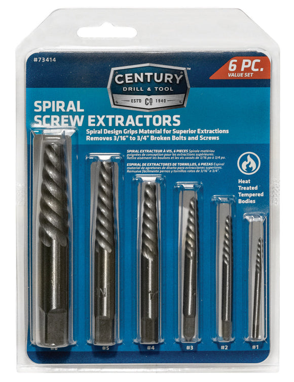 Century Drill And Tool 6 Piece Spiral Flute Screw Extractor Set (6 Piece)