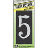 House Address Number 5, Reflective Aluminum, 3.5-In. On 5-In. Black Panel