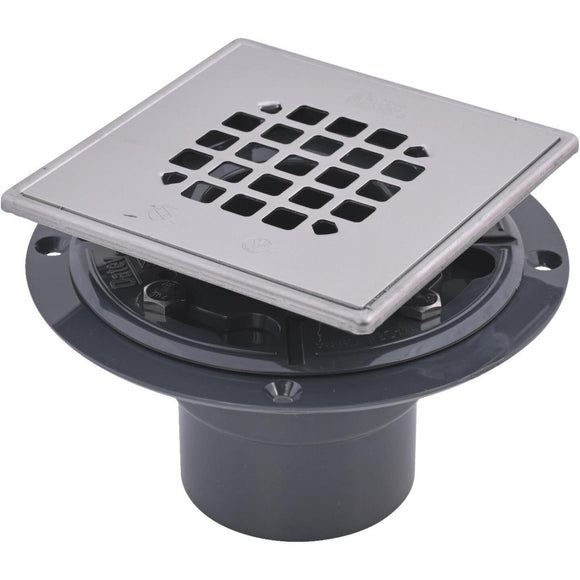 Oatey 2 In. or 3 In. PVC 130 Shower Drain for Tile Installations with 4-1/4 In. Stainless Steel Strainer