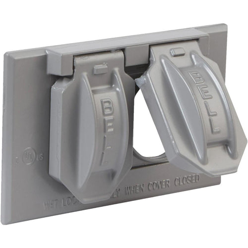 Bell Horizontal Mount Duplex Aluminum Gray Weatherproof Outdoor Outlet Cover