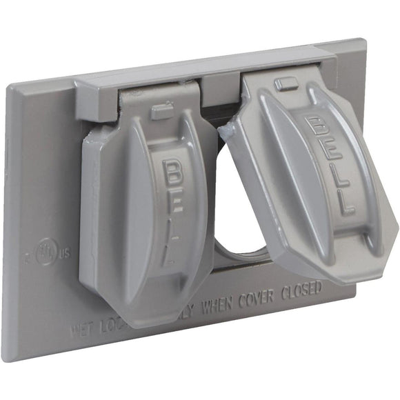 Bell Horizontal Mount Duplex Aluminum Gray Weatherproof Outdoor Outlet Cover