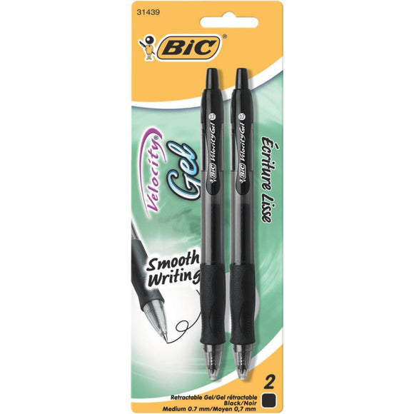 Bic Velocity Gel Medium Point Black Retractable Pen (2-Pack)