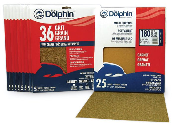 Blue Dolphin Natural Garnet Sandpaper, 9 In. X 11 In., 150 Grit, 25 Pack, (9