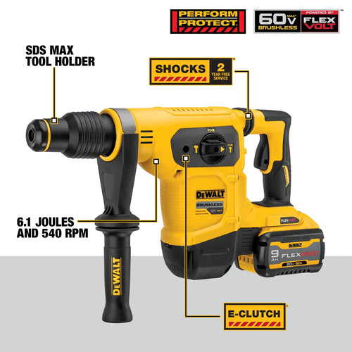 DEWALT® FLEXVOLT 60V MAX* Cordless Brushless 1-9/16 (40mm) SDS Max Rotary Hammer Drill with (2) 9.0 Ah Batteries and Charger