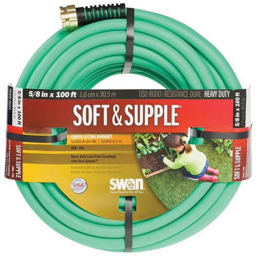 SWAN SOFT & SUPPLE PREMIUM GARDEN HOSE (5/8 IN X 100 FT, GREEN)